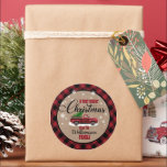 Rustic Country Christmas Gift Tag Sticker<br><div class="desc">Fun,  classic red buffalo plaid and vintage red truck design for these Christmas stickers</div>