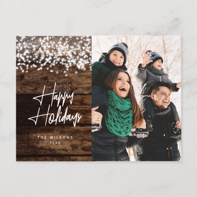 Rustic Country Christmas Glowing Lights Photo Holiday Postcard (Front)