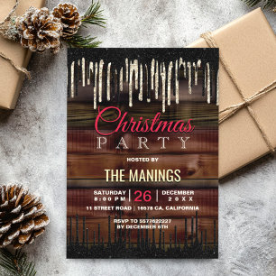 Rustic Country Christmas Holiday black gold Invitation