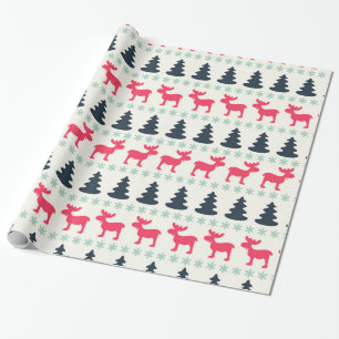Rustic Country Christmas Holiday Moose & Tree Wrapping Paper
