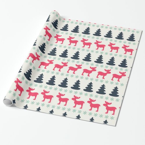 Rustic Country Christmas Holiday Moose  Tree Wrapping Paper