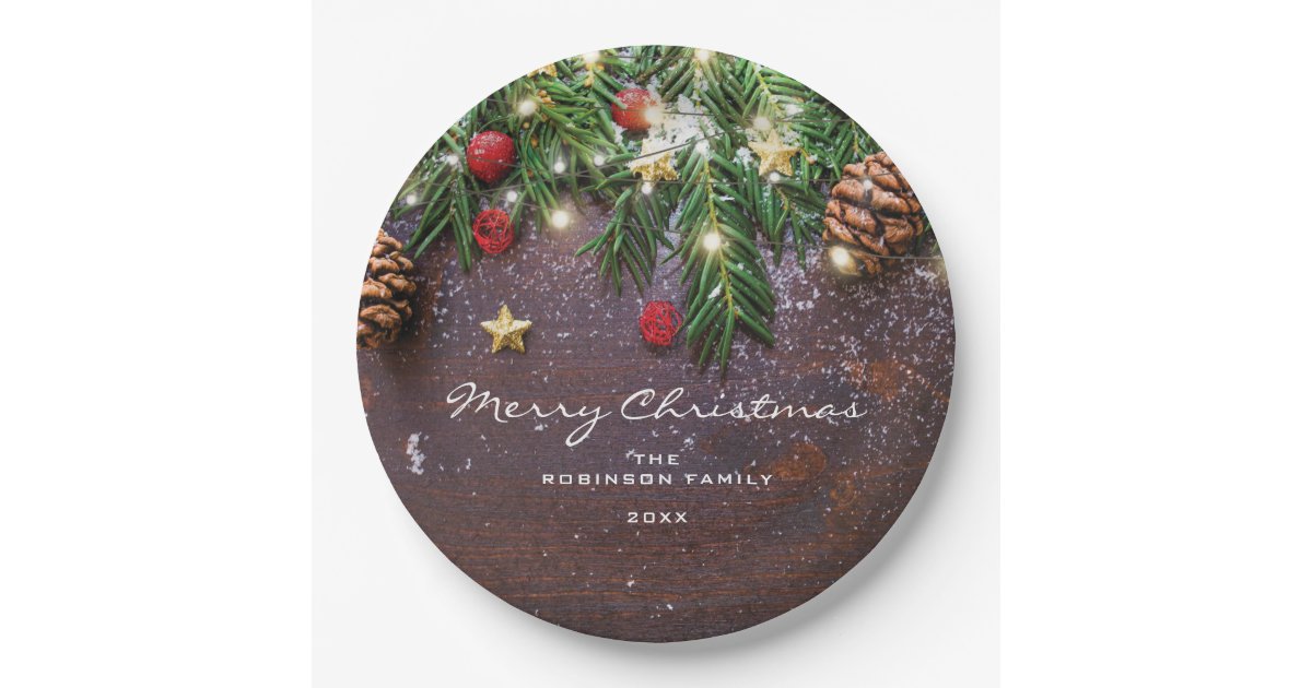 Rustic Country Christmas Holiday Party Paper Plate Zazzle Com