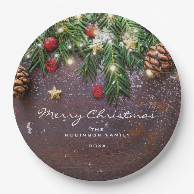 Rustic Country Christmas Holiday Party Paper Plates (Front)