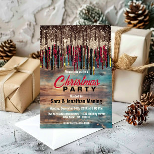 Rustic Country Christmas Holiday red black glitter Invitation