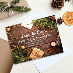 Rustic Country Christmas Holiday Save the Date Announcement Postcard
