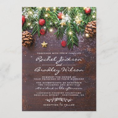 Rustic Country Christmas Holiday Winter Wedding Invitation