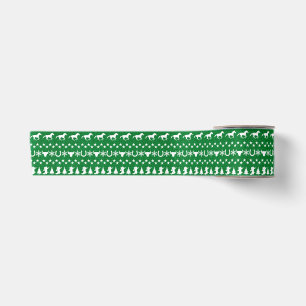 Rustic Country Christmas Horse Pattern Green Satin Ribbon