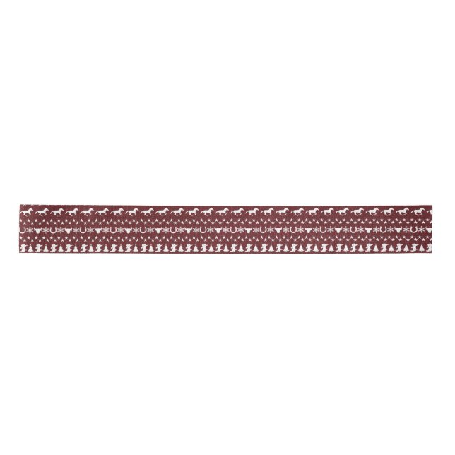Rustic Country Christmas Horse Pattern Red Satin Ribbon (Front)