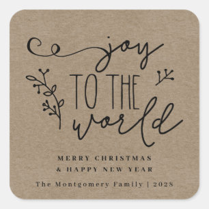 Rustic Country Christmas Kraft Personalized Square Sticker