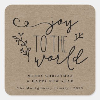 Rustic Country Christmas Kraft Personalized Square Sticker