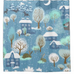 Rustic Country Christmas Light Blue &amp; White Shower Curtain at Zazzle