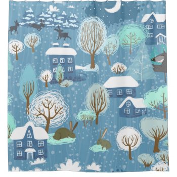 Rustic Country Christmas Light Blue & White Shower Curtain by custom_party_supply at Zazzle
