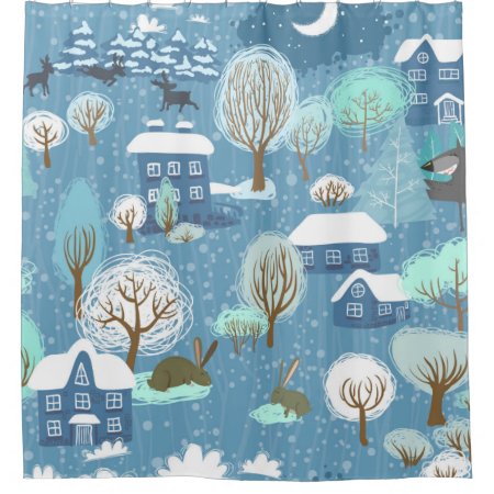 Rustic Country Christmas Light Blue & White Shower Curtain