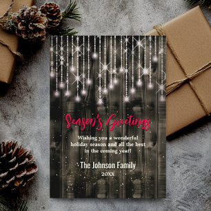 Rustic Country Christmas lights Black greeting Holiday Card