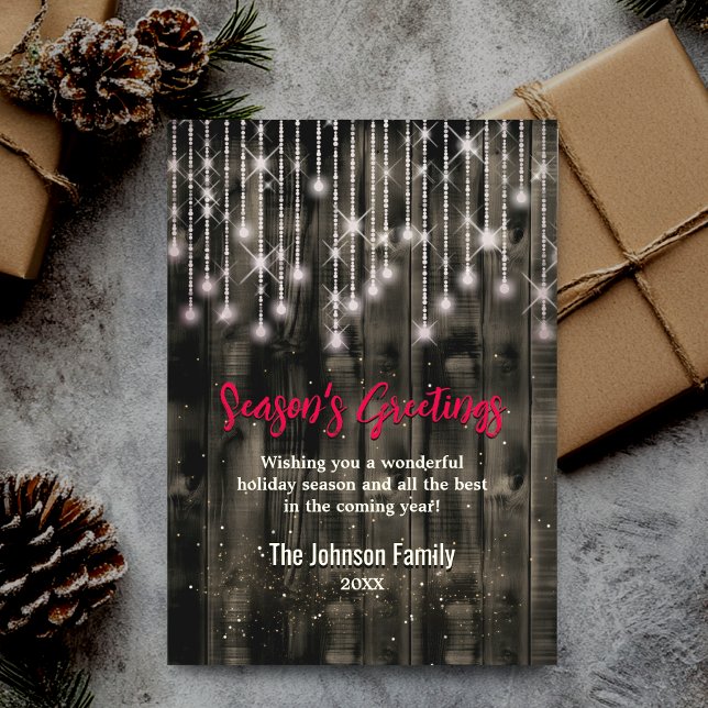 Rustic Country Christmas lights Black greeting  Holiday Card (Creator Uploaded)