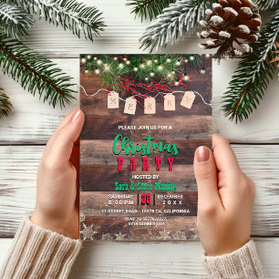 Rustic Country Christmas lights floral Party Invitation