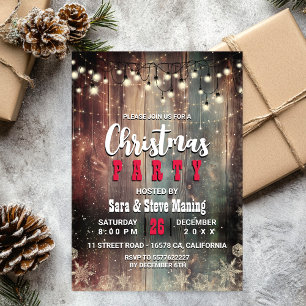Rustic Country Christmas lights snowflakes Party Invitation