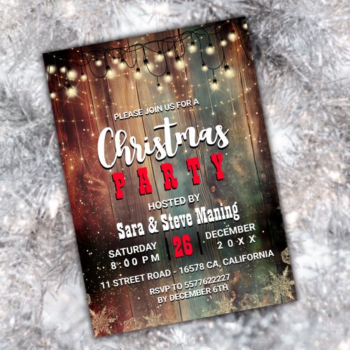 Rustic Country Christmas lights snowflakes Party Invitation