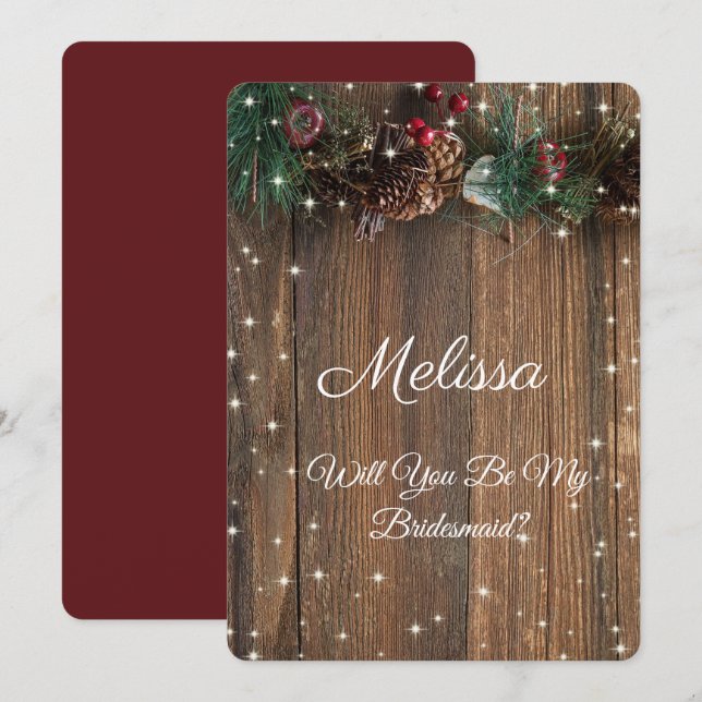 Rustic Country Christmas Pine Garland Wood Snow In Invitation (Front/Back)