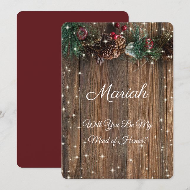 Rustic Country Christmas Pine Garland Wood Snow Invitation (Front/Back)
