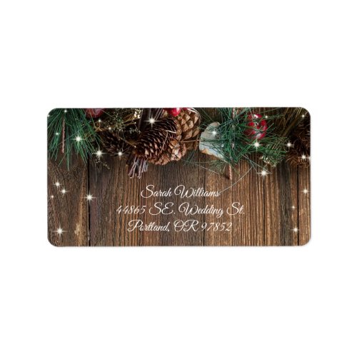 Rustic Country Christmas Pine Garland Wood Sparkle Label