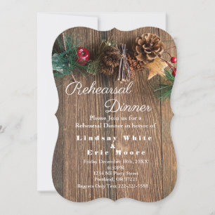 Rustic Country Christmas Rehearsal Dinner Invitation