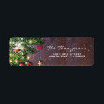 Rustic Country Christmas Return Address Label<br><div class="desc">Rustic christmas winter theme address labels featuring a dark wooden background, festive christmas tree branches, red & gold tree decorations and string twinkle lights.. For further personalization, please click the "Customize it" button to modify this template. All text style, colors, and sizes can be modified to suit your needs. You...</div>