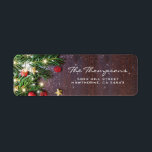 Rustic Country Christmas Return Address Label<br><div class="desc">Rustic christmas winter theme address labels featuring a dark wooden background, festive christmas tree branches, red & gold tree decorations and string twinkle lights.. For further personalization, please click the "Customize it" button to modify this template. All text style, colors, and sizes can be modified to suit your needs. You...</div>