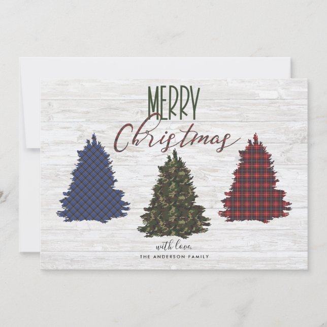 Rustic Country Christmas Trees and YOUR PHOTO Holiday Card (Front)