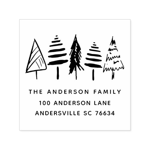 Rustic Country Christmas Trees Return Address Self_inking Stamp