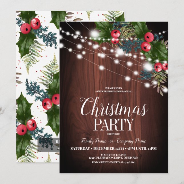 Rustic Country Christmas Twinkle Lights Party Invitation (Front/Back)