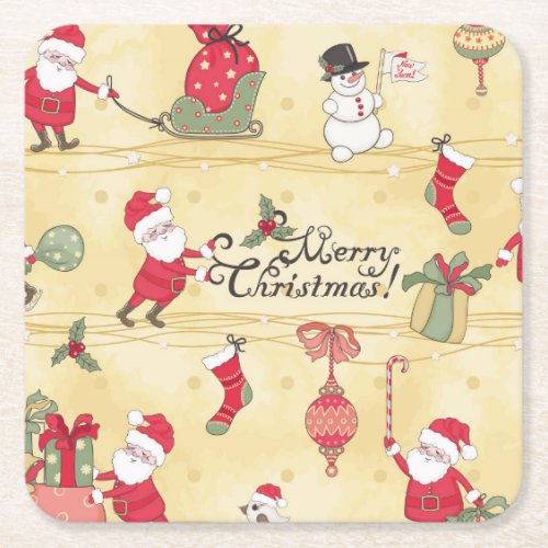 Rustic Country Christmas Vintage Style Square Paper Coaster