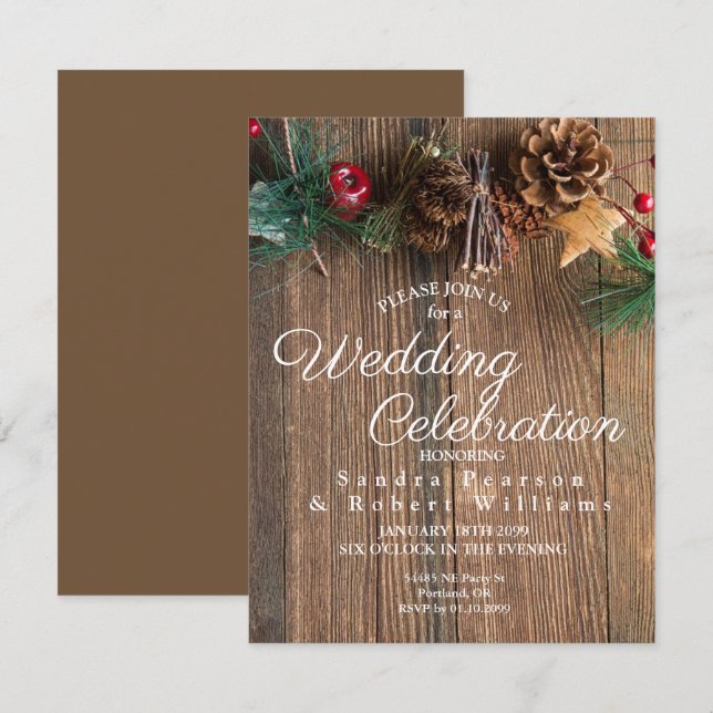 Rustic Country Christmas Wedding Invitation (Front/Back)