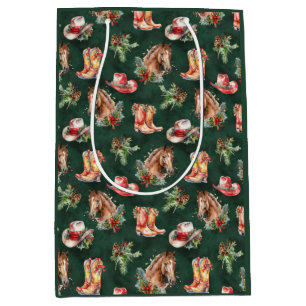 Rustic Country Christmas Western Farmhouse Horses Medium Gift Bag