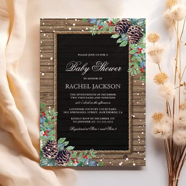 Rustic Country Christmas Winter Baby Shower Invitation (Creator Uploaded)