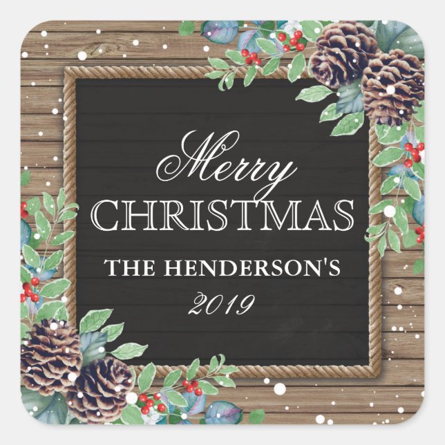 Rustic Country Christmas Winter | Happy Holidays Square Sticker (Front)