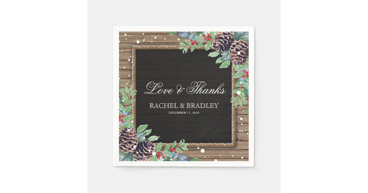 Rustic Country Christmas Winter Wedding Paper Napkin Zazzle Com