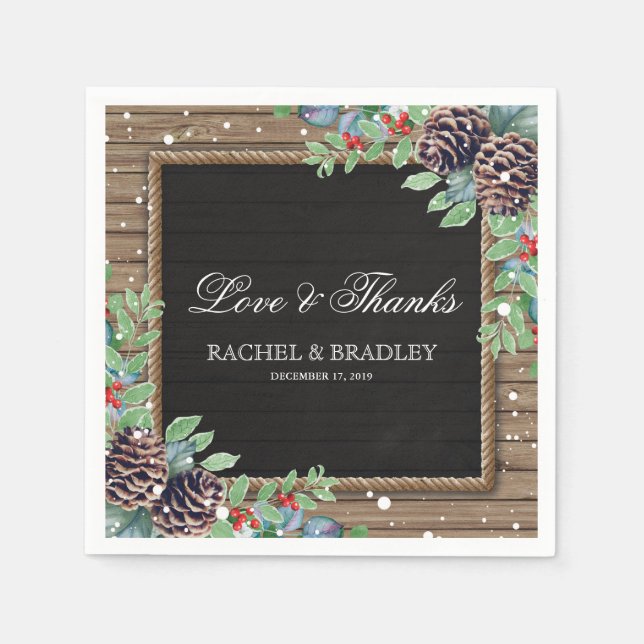 Rustic Country Christmas Winter Wedding Paper Napkins (Front)