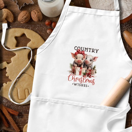 Rustic Country Christmas Wishes Cute Pig Adult Apron
