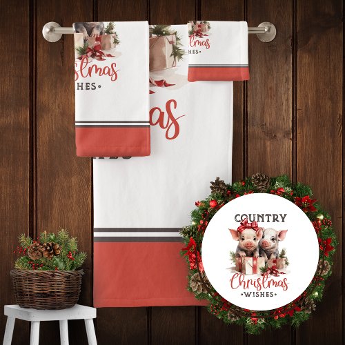 Rustic Country Christmas Wishes Cute Pig Bath Towel Set