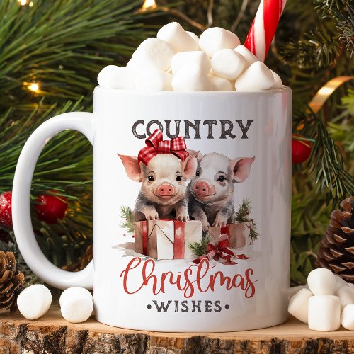 Rustic Country Christmas Wishes Cute Pig Coffee Mug