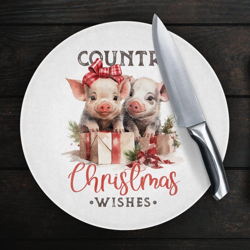 Rustic Country Christmas Wishes Cute Pig Cutting Board