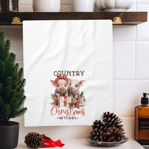 Rustic Country Christmas Wishes Cute Pig Kitchen Towel
