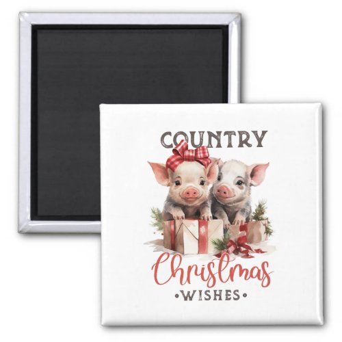Rustic Country Christmas Wishes Cute Pig Magnet