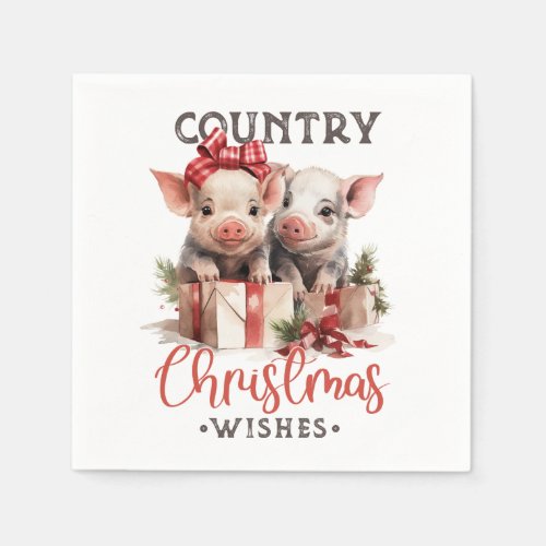 Rustic Country Christmas Wishes Cute Pig Napkins