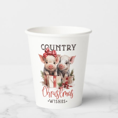 Rustic Country Christmas Wishes Cute Pig Paper Cups