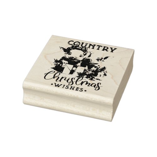Rustic Country Christmas Wishes Cute Pig Rubber Stamp