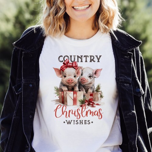 Rustic Country Christmas Wishes Cute Pig T_Shirt