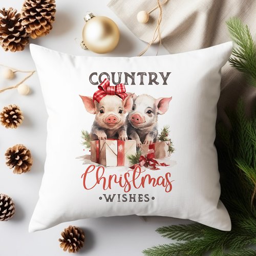 Rustic Country Christmas Wishes Cute Pig Throw Pillow