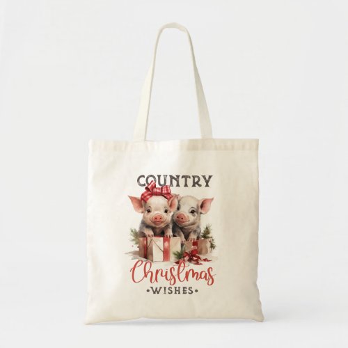Rustic Country Christmas Wishes Cute Pig Tote Bag